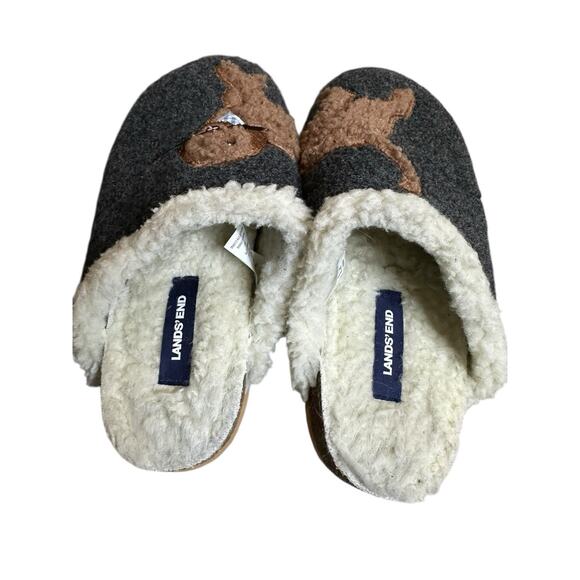 Lands End Felt Scuff Slippers Fetching Dog Sz 7B Faux Fur Rubber Sole Holidays - Picture 3 of 10